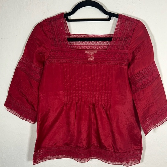 Sundance red silk lace blouse top size PXS petite XS XSP - Picture 1 of 5